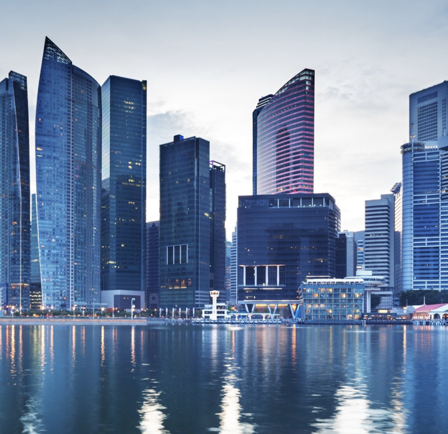 Waterfront skyline at dusk